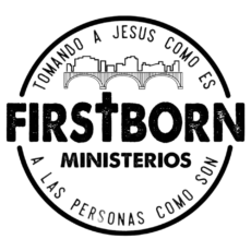 Logo de Firstborn Ministerios, una iglesia pentecostal con un diseño elegante y espiritual. Incluye un puente, una cruz en la palabra 'Firstborn' y la frase 'Tomando a Jesús como es, a las personas como son'